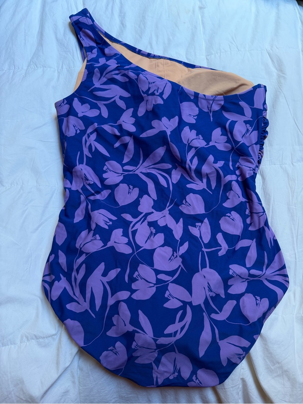 J. Crew One-Shoulder Purple Floral Swim One-Piece - Picture 2 of 4